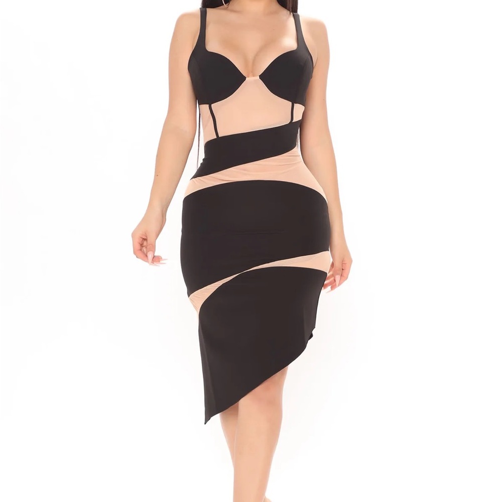 Fashion Nova Black and Nude Asymmetrical Dress